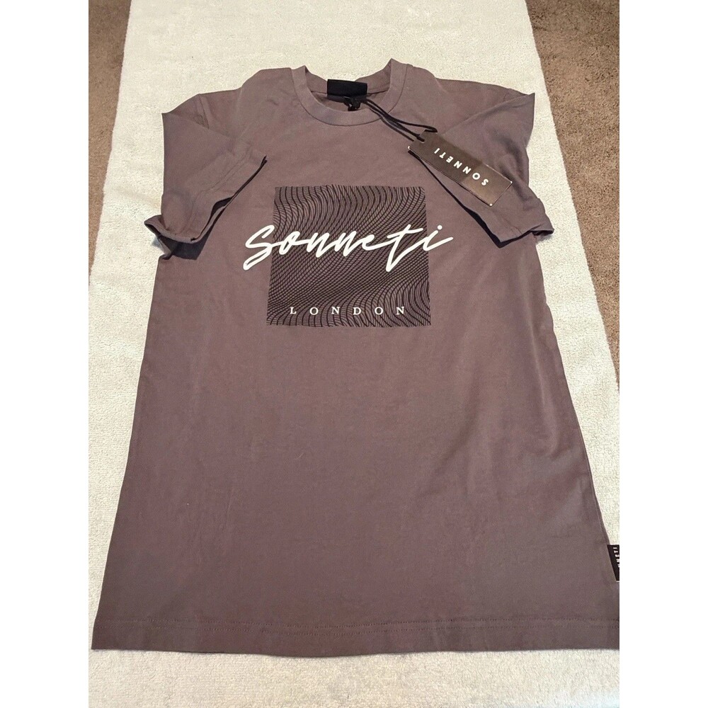 Sonneti London Mens XS Brown Graphic T-Shirt Script Logo Crew Neck NWT